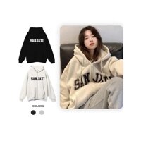 Hoodie Zip , Áo Khoác Nỉ Form Rộng Unisex In Chữ SANJATI Vải Nỉ Cotton Trần Bông Nam Nữ Cực Đẹp Hot 2024