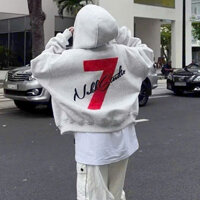 HOODIE ZIP BOXY VER2- Áo khoác dây kéo nỉ 2 da thêu đắp vải số 7 có túi trong,có nút cổ nón