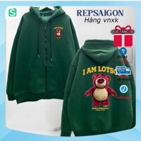 Hoodie Zip Dây Kéo Gấu Dâu Chất Nỉ Bông Cotton Dày Dặn