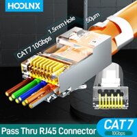 Hoolnx CAT7 RJ45 Đi Qua Đầu Nối 3 Prong CAT6A 50U Mạ Vàng 2 Miếng Che Chắn Vượt Qua Mô Đun Cắm Cho Cáp FTP / STP