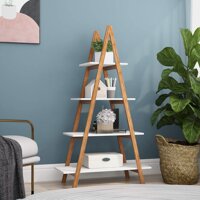 HOOSENG Ladder Shelf, 4-Tier Wooden Ladder Bookshelf, Plant Flower Freestanding Storage Rack, “A” Frame Ladder Display Bookcase Perfect for Home Of...