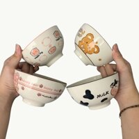 Hộp 10 cái chén sứ ăn cơm hoạ tiết dễ thương size 4.5