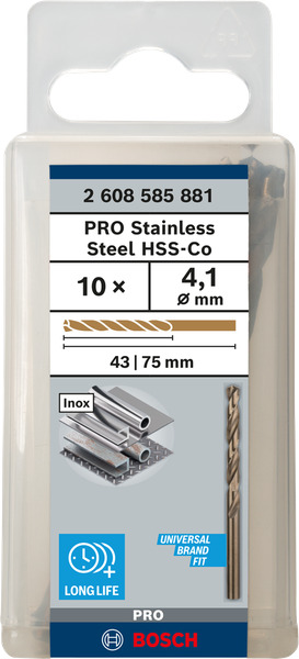 Hộp 10 mũi khoan Inox HSS-Co 4.1mm Bosch 2608585881