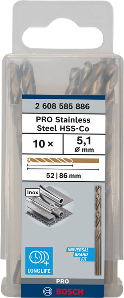 Hộp 10 mũi khoan Inox HSS-Co 5.1mm BOSCH 2608585886