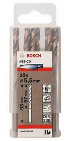 Hộp 10 mũi khoan Inox HSS-Co 5.5mm Bosch 2608585888