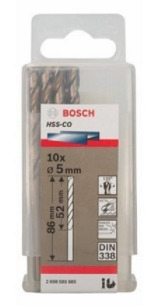 Hộp 10 mũi khoan Inox HSS-Co 5mm Bosch 2608585885