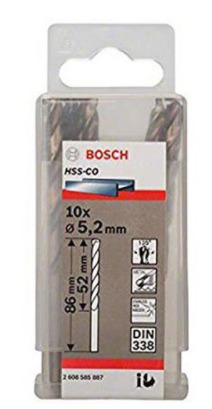 Hộp 10 mũi khoan Inox HSS-Co 5.2mm Bosch 2608585887