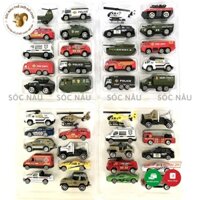 Hộp 10 xe ô tô sắt đồ chơi xe cứu hỏa, cảnh sát, quân sự, máy bay, xe tăng siêu bền cho các bé Sóc nâu thế giới đồ chơi