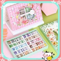 Hộp 100 Cuộn Washi Tape Cute Vintage Nhiều Màu Trang Trí Sổ Tay Nhật Ký Combo Bullet Journal WS11