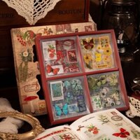 Hộp 100 Miếng Dán Nhãn Dán Sticker PET Hoạ Tiết Thiên Nhiên Hoa Bướm Cute Vintage Trang Trí Sổ Decor