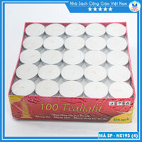 Hộp 100 viên nến tealight trắng NS193 Dùng trong sinh hoạt, cầu nguyện, trang trí sinh nhật, ngày lễ