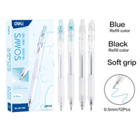 Hộp 12  Bút gel Deli EG057 ngòi 0.5mm - Mực xanh, đen, mực viết trơn tru dùng viết sổ caligraphy