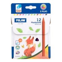 Hộp 12 bút nhựa màu Milan Plastipastel tam giác (gồm 2 màu fluo), 12 màu sắc