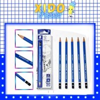 Hộp 12 cây Bút chì thân gỗ 2B sản xuất tại Đức chính hãng Staedtler Mars Lumograph, thân màu xanh - VPP.XIDO