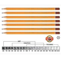 Hộp 12 cây Bút chì Tiệp KOH-I-NOOR Cao Cấp, viết chì gỗ phác thảo độ chì 2,3,4,5,6B- CHÍNH HÃNG