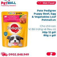 Hộp 12 Gói 80G - Pate Pedigree Puppy Beef, Egg & Vegetables Loaf - Cho chó con, vị Bò, Trứng và Rau Petmall
