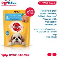 Hộp 12 Gói 80G - Pate Pedigree Adult Chicken, Grilled Liver Loaf Flavour with Vegetable - Cho chó trưởng thành, vị Gà, Gan và Rau củ Petmall