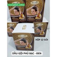 [Hộp 12 Gói] Dầu Gội Thảo Dược Nhuộm Tóc Đen/ Nâu Đen Phủ Bạc M.Pros 25ml - Tặng Kèm 12 Đôi Bao Tay Nilon