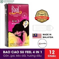 Hộp 12c Bao Cao Su FEEL 4 IN 1 – Bi Gai – Kéo Dài Thời Gian Quan Hệ – Xuất Xứ Malaysia