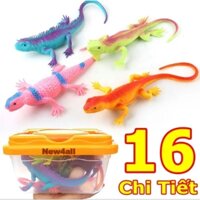 Hộp 16 đồ chơi mô hình Tắc Kè Hoa giả Lizard Safari hoang dã (15~22 cm) có còi cao su dẻo dùng để troll bạn