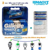 Hộp 2 lưỡi dao cạo râu Gillette Mach 3 Turbo (Đầu cạo 3 lưỡi kép)