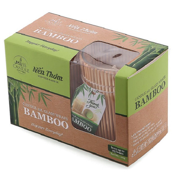 Hộp 2 ly nến thơm Bamboo quấn tre Miss Candle FtraMart MIC2301 - Trắng