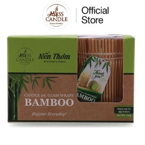 Hộp 2 ly nến thơm Bamboo quấn tre Miss Candle FtraMart MIC2301 - Trắng