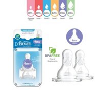 Hộp 2 núm ty Dr.Brown's cổ hẹp số 4 dành cho bé 9 tháng trở lên.