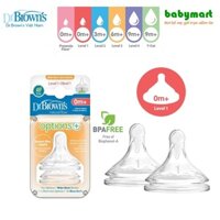 Hộp 2 núm ty thay bình sữa cổ rộng Dr. Brown's option plus đủ size