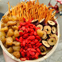 (Hộp 20 gói) Trà Đông trùng hạ thảo sấy khô thăng hoa tứ vị mix kỷ tử Ninh Hạ, táo đỏ Tân Cương, long nhãn Hưng Yên