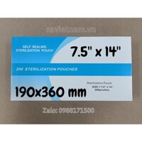 Hộp 200 túi ép tiệt trùng dạng dán sẵn 190x360mm - Túi đóng gói vô trùng dụng cụ y tế, nha khoa kích thước 19x36cm
