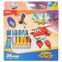 Hộp 24 Bút Màu Sáp Kèm Cây Cầm Bút &amp; Đồ Chuốt 2 Trong 1 - SuperWings - Deli EC009-24