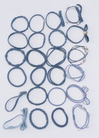 Hộp 24 dây thun buộc tóc,cột tóc nhiều kiểu - Xanh