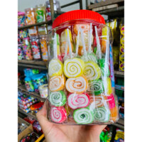 Hộp 30 xiên kẹo dẻo cuộn loại to xiên 4c bọc đường, kẹo dẻo cuộn vị trái cây bọc đường