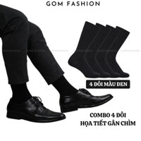 Hộp 4 đôi vớ nam cổ cao công sở GOMTAT mẫu gân chìm màu đen, chất liệu cotton thoáng mát êm chân  -GOM-MIX09-DEN-CB4