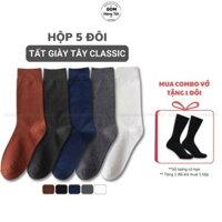Hộp 5 đôi tất đi giày tây cao cấp, vớ nam công sở mềm mại hút ẩm khử mùi thoáng khí êm chân - HOT-1803-CB5