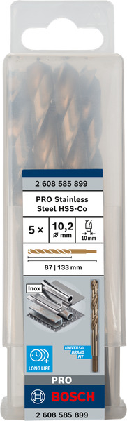 Hộp 5 mũi khoan Inox HSS-Co 10.2mm Bosch 2608585899