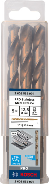 Hộp 5 mũi khoan Inox HSS-Co 12.5mm BOSCH 2608585904