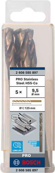 Hộp 5 mũi khoan Inox HSS-Co 9.5mm BOSCH 2608585897
