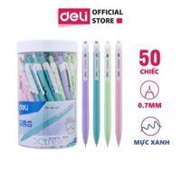 [Hộp 50] Bút bi bấm văn phòng mực xanh ngòi 0.7mm Deli giá rẻ viết nét đều trơn tru phù hợp cho học sinh văn phòng