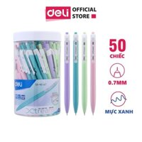 [Hộp 50 chiếc] Bút bi bấm văn phòng mực xanh ngòi 0.7mm Deli giá rẻ viết nét đều trơn tru phù hợp cho học sinh - EQ03336