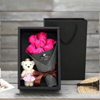 Hộp 7 bông tone hồng sen kèm gấu sang trọng