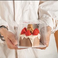 Hộp bánh sinh nhật mica, Hộp bánh kem mica quai xách rời - size 11x11x11cm - 10 hộp