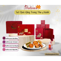 Hộp bánh trung thu Saffron 4 bánh vị thập cẩm, đậu xanh, sầu riêng, sen nhuyễn