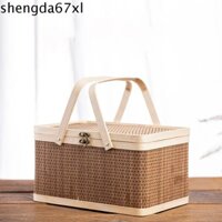 Hộp Bánh Trung Thu SHENGDA, Giỏ Tre Tự Nhiên Vintage, Dụng Cụ Tổ Chức Bánh Mì Thanh Lịch Có Nắp Dung Tích Lớn Hộp Đựng Trứng Đèn Lồng Lễ Hội