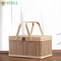 Hộp bánh trung thu STELL, Giỏ tre dệt phong cách Trung Quốc, Hộp đóng gói lễ hội Dung tích lớn Giỏ dã ngoại thanh lịch tự nhiên Tiệc cưới