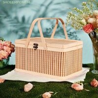 Hộp bánh trung thu SOEEMPORIUM, Giỏ tre tự nhiên cổ điển, Dụng cụ sắp xếp bánh mì Dệt Giỏ dã ngoại cầm tay thanh lịch Cắm trại