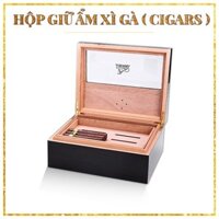 Hộp Bảo Quản, Giữ Ẩm Lubinski RA926 Loại 50 Dieu Màu Nâu Đen Vân Gỗ Sang Trọng Cao Cấp