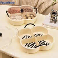 Hộp Bảo Quản Thực Phẩm Chia FOUNDTWO, Khay Đựng Trái Cây Khô Bằng Nhựa 4 Lưới Có Tay Cầm, Khay Ăn Nhẹ Phong Cách Kem Chống Bụi Sáng Tạo Kẹo