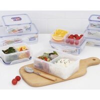 Hộp Bảo Quản Thực Phẩm Lock&amp;Lock Chia 3 Ngăn Có Thể Nhấc Rời, Chất Liệu Nhựa PP, Nắp Có Ron Silicone - 800ml- 1000ml -2600ml - HPL817C-1L